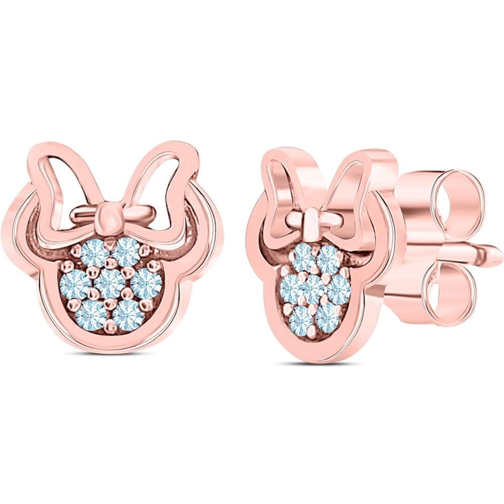 MINNIE Cubic Zirconia Diamond Rose Gold CZ Stud Earrings With Gift Box 14k - Picture 1 of 4